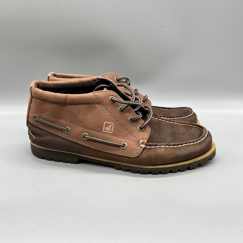 Sperry Chukka Boots Mens 8 Brown Leather Canvas Lug Sole Boat Shoes Mid Top